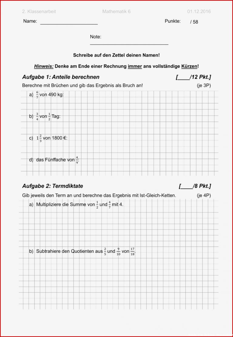 Anteile Von Brüchen Berechnen Arbeitsblätter Mit Lösung