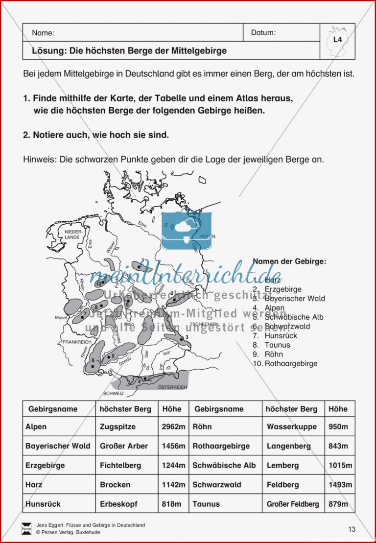 Arbeit mit Atlanten Landschaftsformen Flüsse und Gebirge