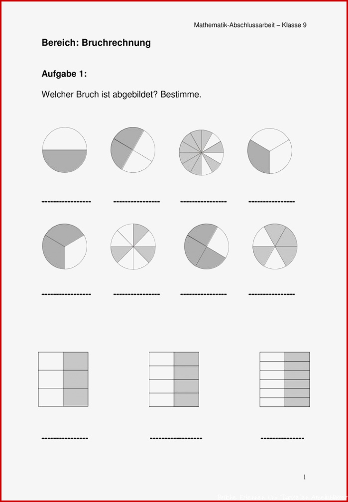 Arbeit zur Bruchrechnung Version 2 – Unterrichtsmaterial