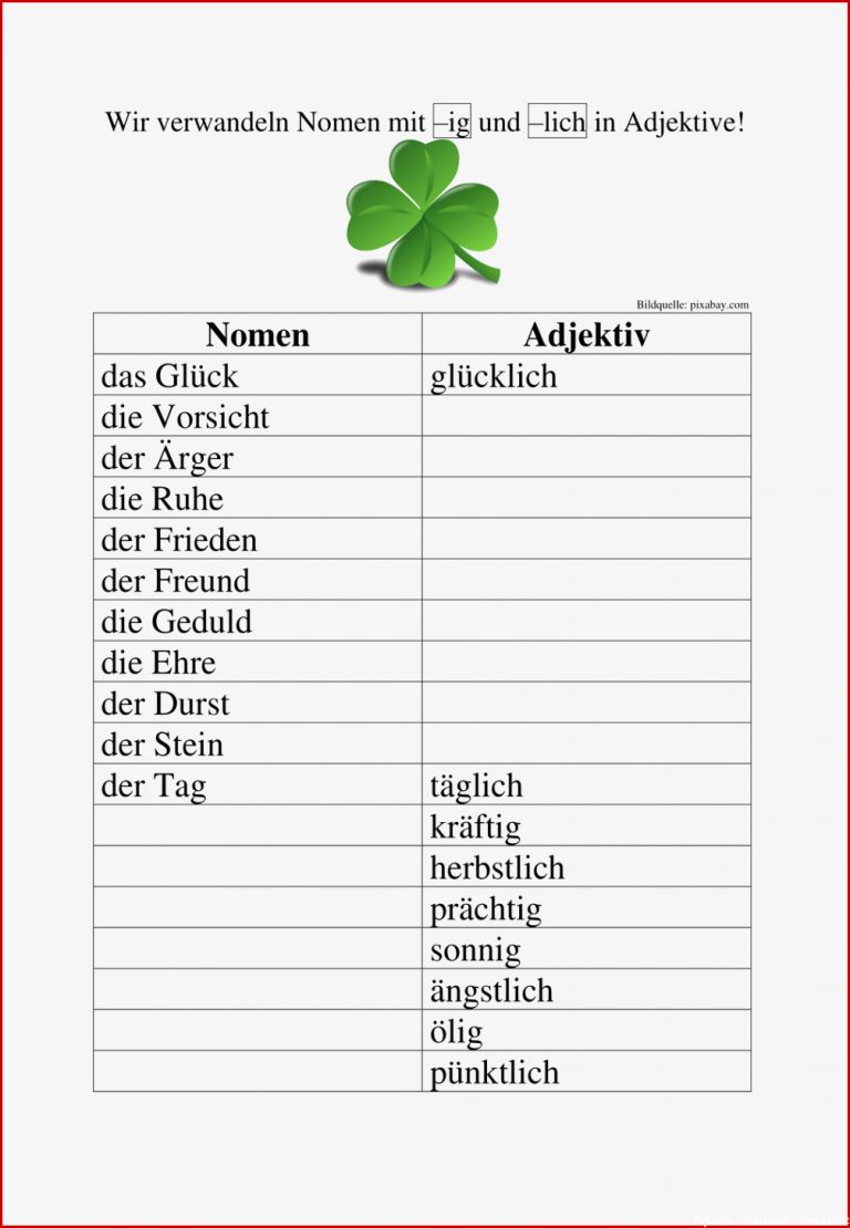 Arbeitsblätter Adjektive Mit Ig Lich Worksheets