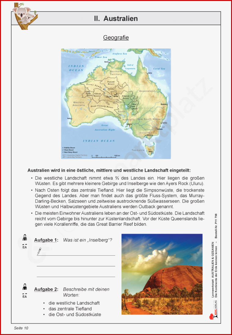 Arbeitsblätter Australien Kostenlos Worksheets