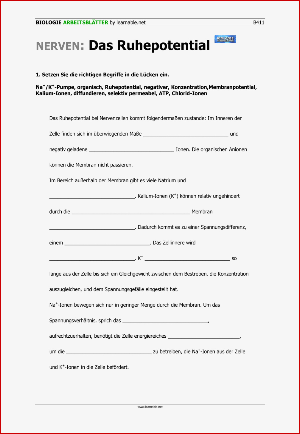 Arbeitsblätter Biologie Klasse 7 Worksheets