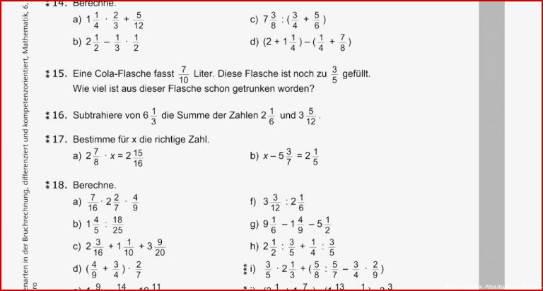 Arbeitsblätter Bruchrechnen Klasse 6 Worksheets