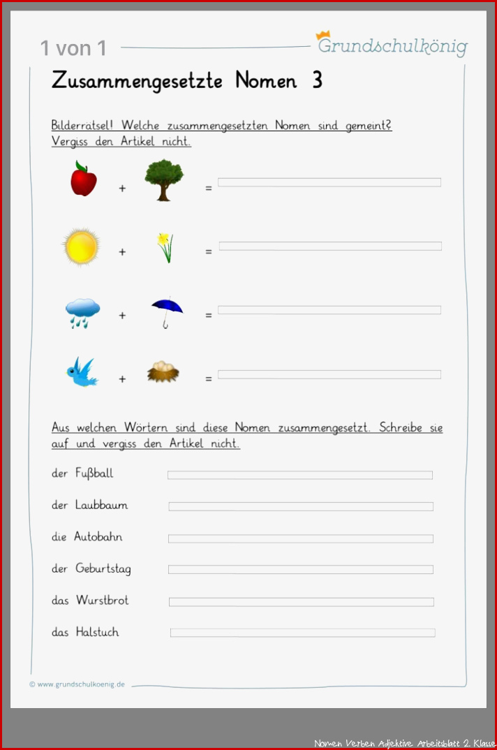 Arbeitsblätter Deutsch 3 Klasse Nomen Verben Adjektive