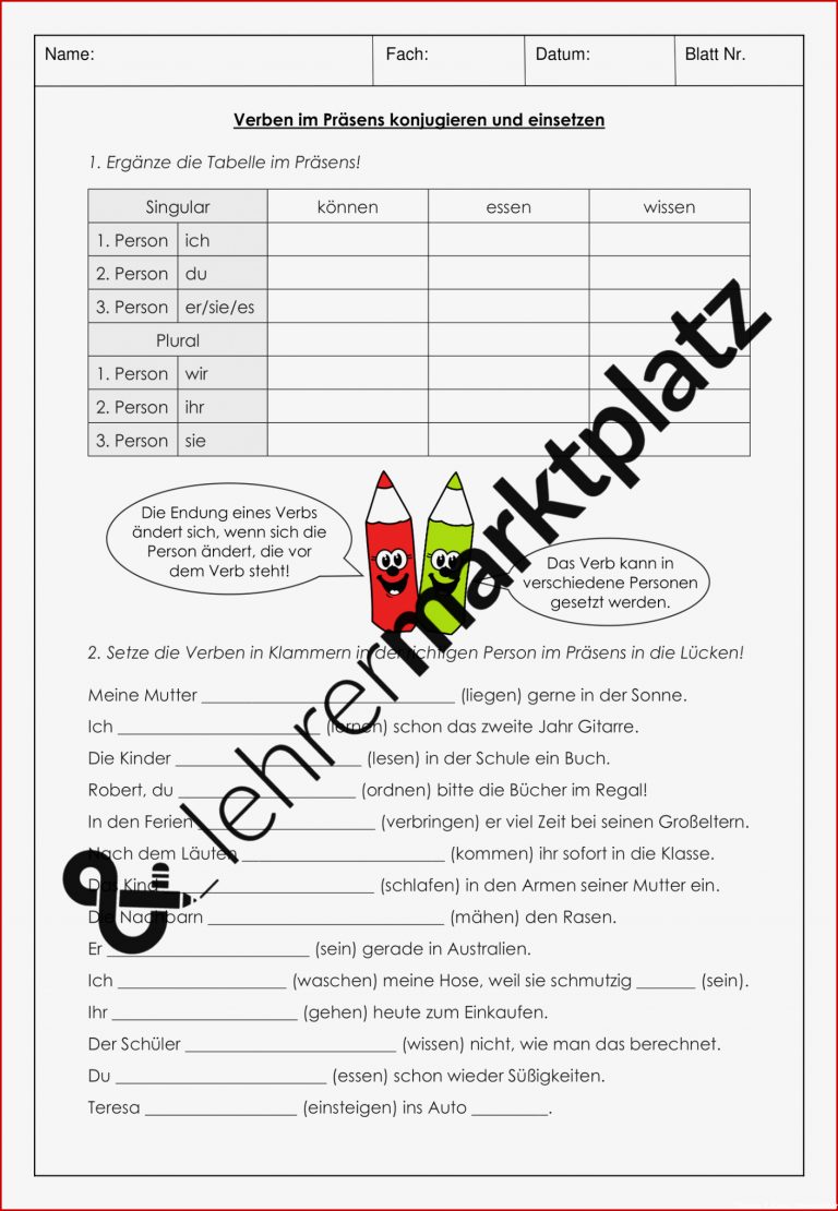 Arbeitsblätter Deutsch Zeitformen 7 Klasse Worksheets