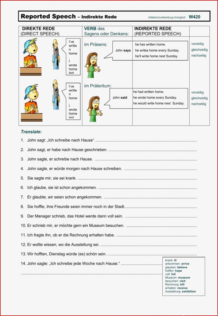 Arbeitsblätter Englisch Mittelschulvorbereitung