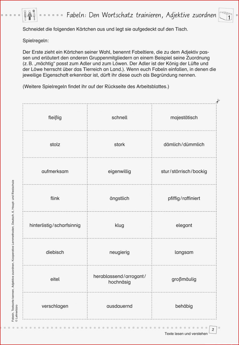 Arbeitsblätter Fabeln 6 Klasse Gymnasium Beispiele