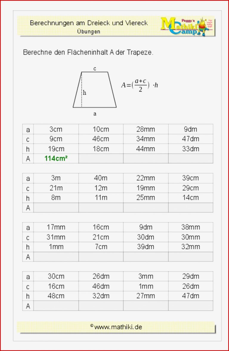 Arbeitsblätter Flächenberechnung Klasse 8 Worksheets