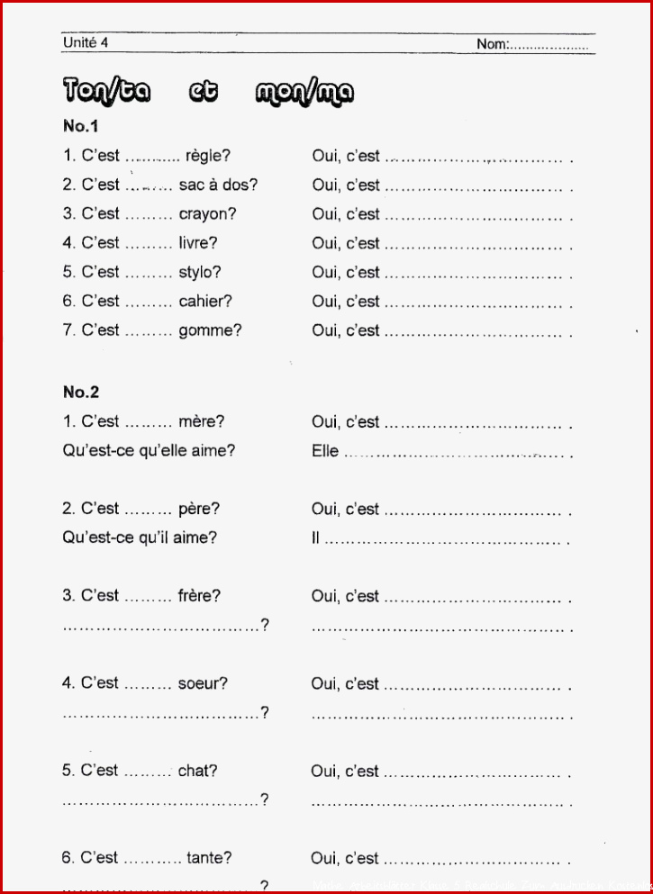 Arbeitsblätter Französisch Klasse 5 Zum Ausdrucken