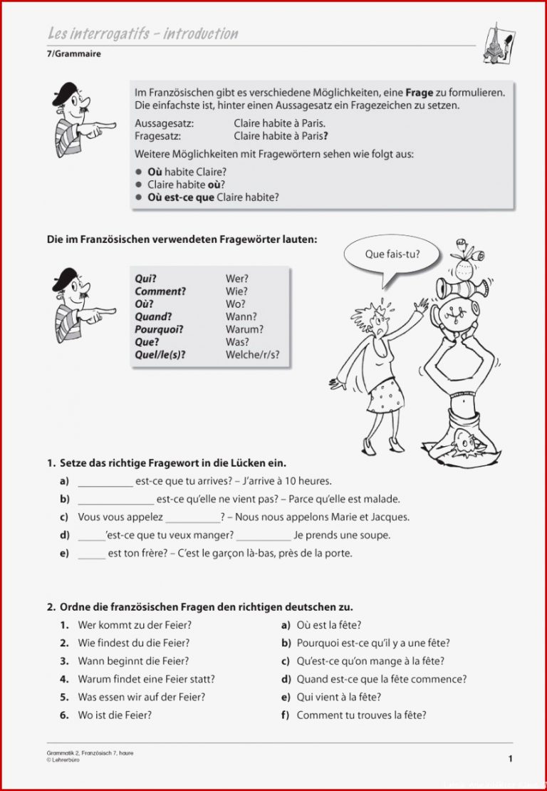 Arbeitsblätter Französisch Klasse 7 Worksheets