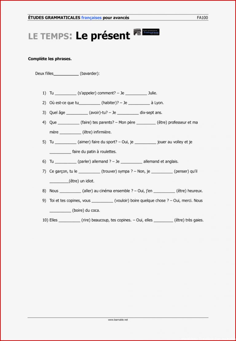 Arbeitsblätter Französisch Klasse 7 Worksheets