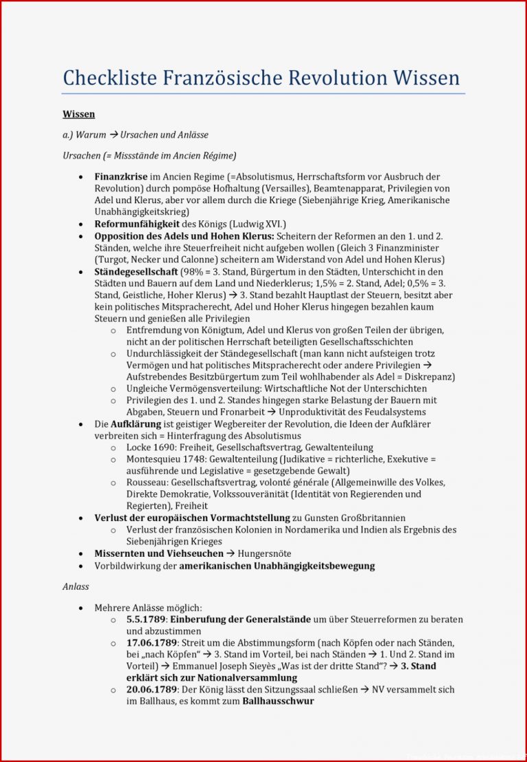 Arbeitsblätter Französische Revolution Worksheets