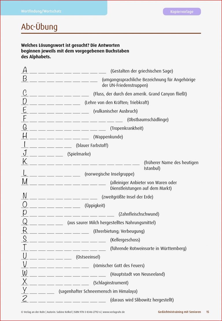 Arbeitsblätter Gedächtnistraining Für Senioren Zum