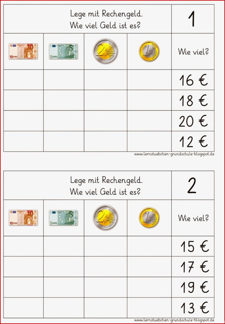 Arbeitsblätter Geld Grundschule 1 Klasse Worksheets