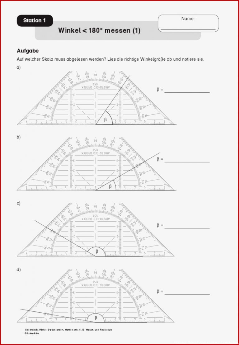 Arbeitsblätter Geometrie Winkel Messen Winkel Messen