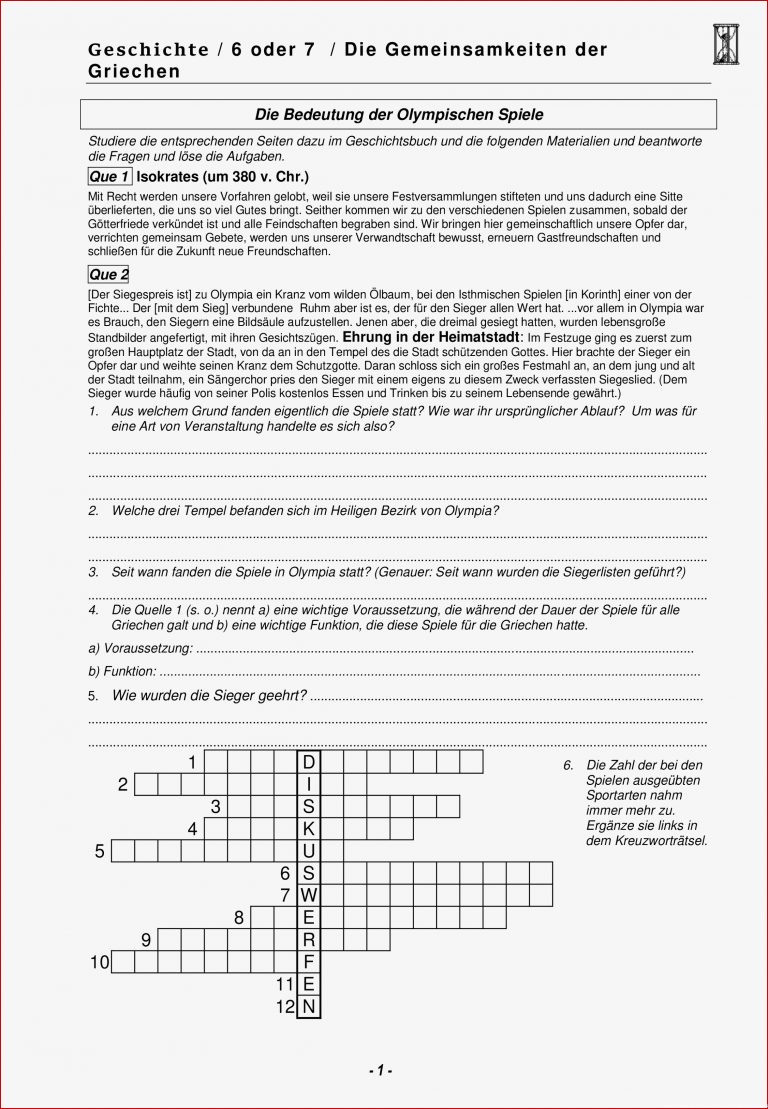 Arbeitsblätter Geschichte Klasse 6 Griechenland Worksheets