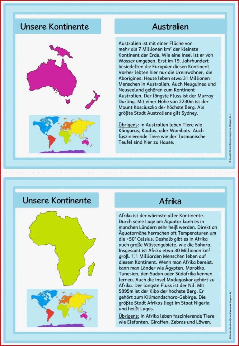 Arbeitsblätter Grundschule Sachunterricht Kontinente