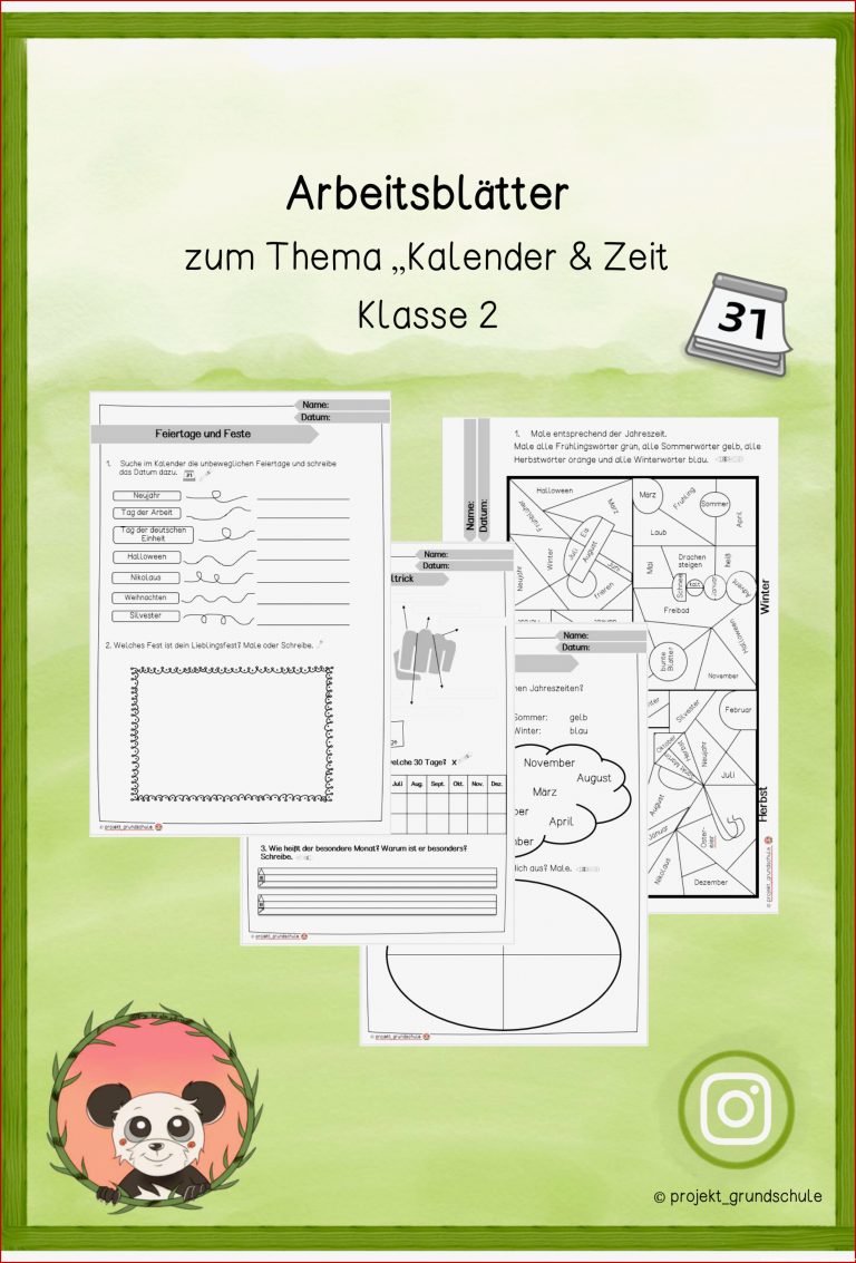 Arbeitsblätter Kalender 2 Klasse Worksheets