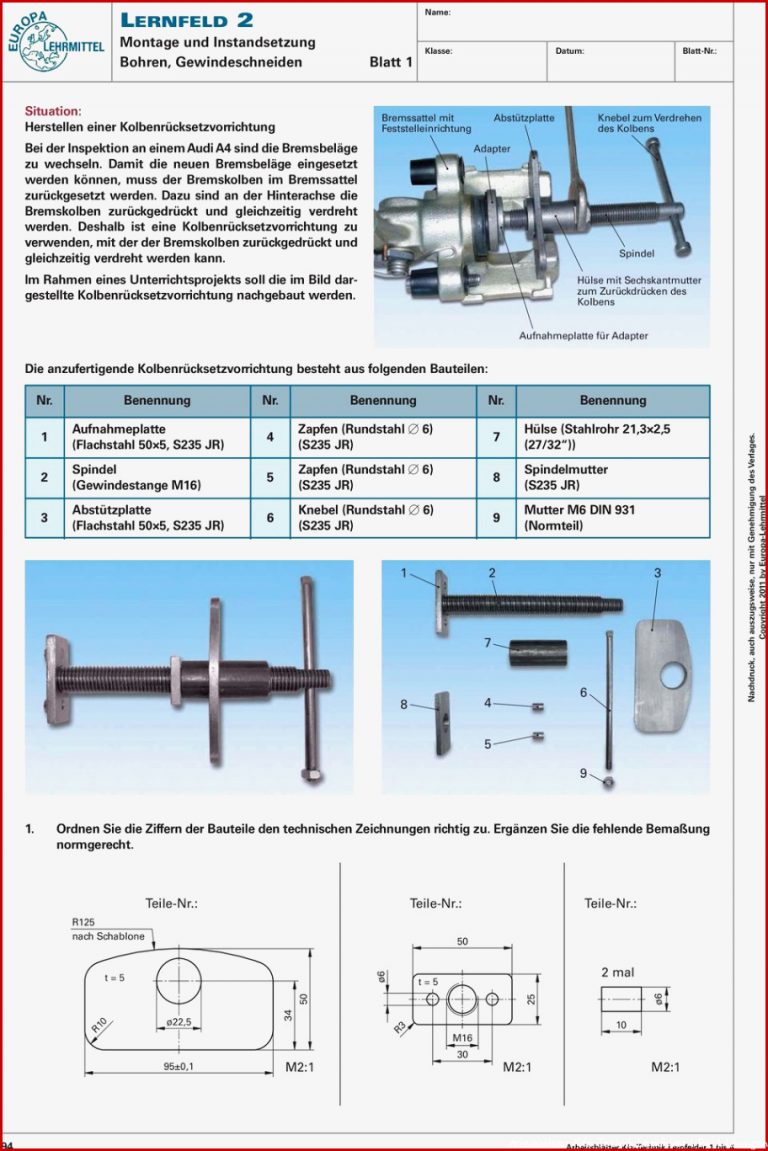 ArbeitsblÃ¤tter Kraftfahrzeugtechnik Lernfeld Pdf Kostenfreier Download