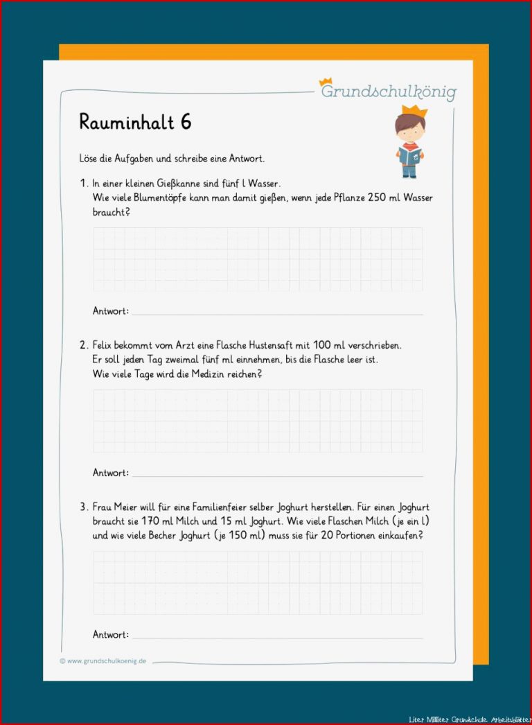 Arbeitsblätter Liter Milliliter Klasse 4 Kostenlos