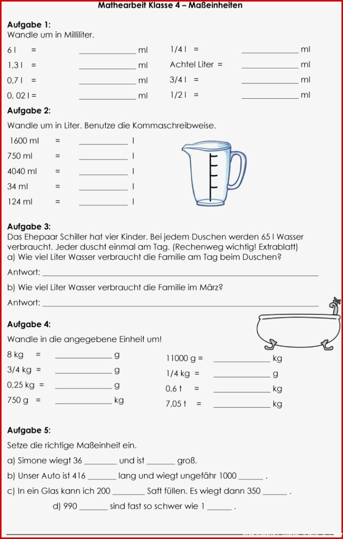 Arbeitsblätter Liter Milliliter Klasse 4 Kostenlos