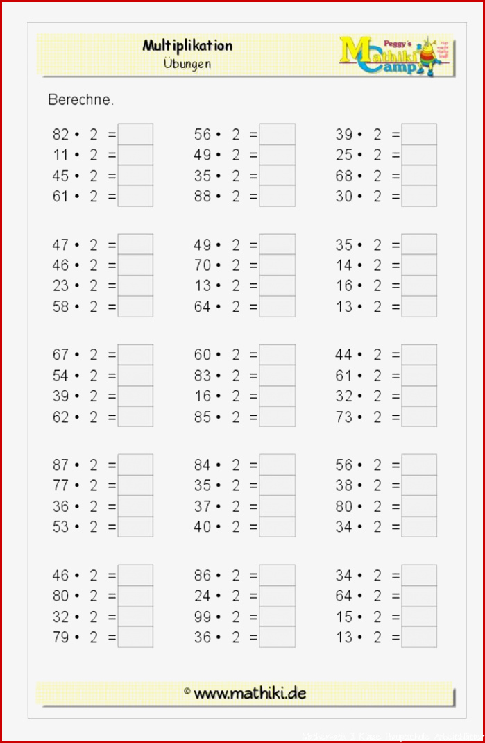 Arbeitsblätter Mathe Klasse 2 Multiplikation Worksheets