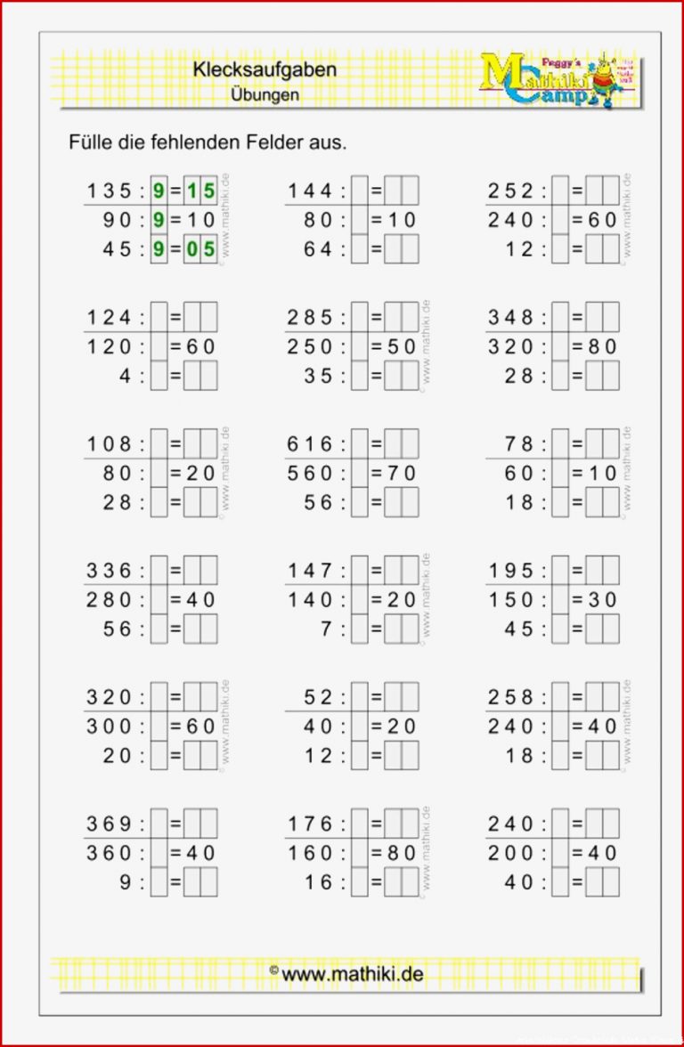 Arbeitsblätter Mathe Klasse 4 Halbschriftliche Division