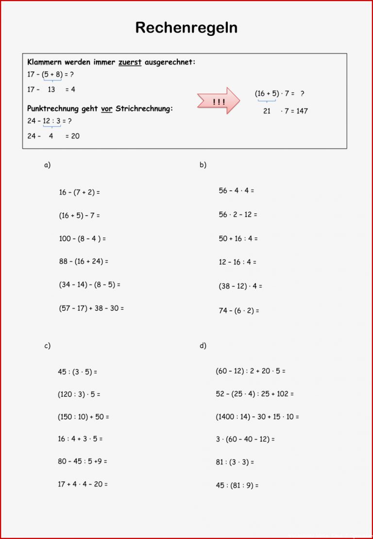 Arbeitsblätter Mathe Klasse 5 Klammerrechnung Debbie