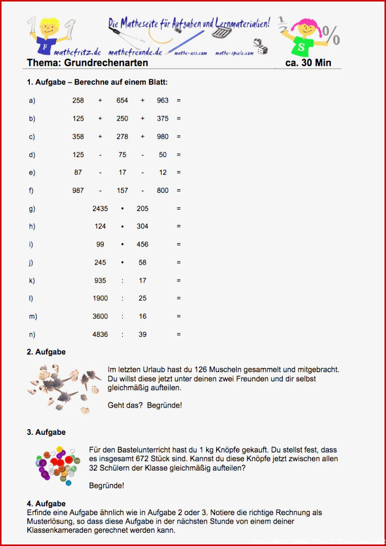 Arbeitsblätter Multiplikation Division Klasse 5 zum