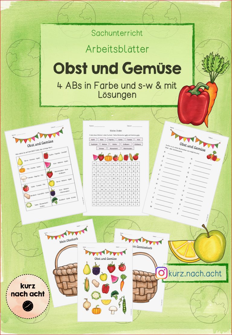 Arbeitsblätter Obst und Gemüse – Grundschule