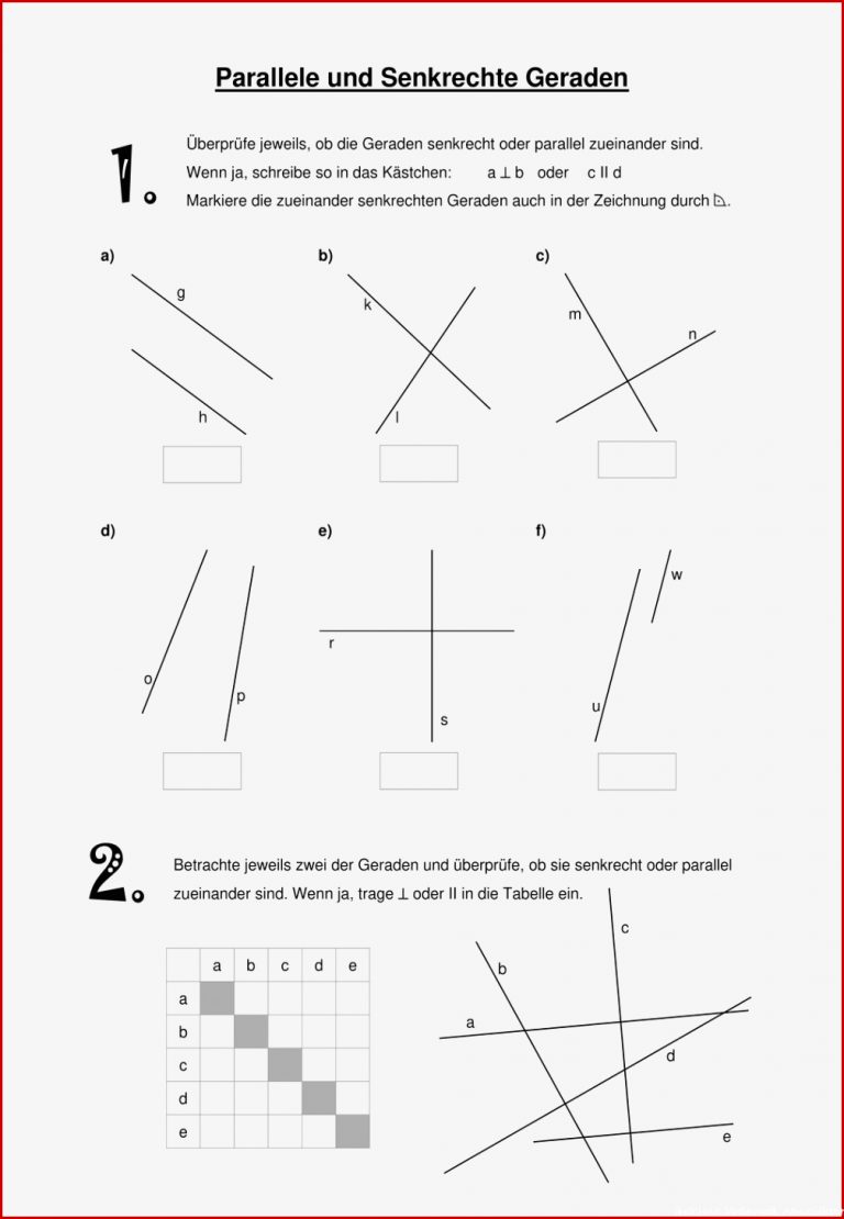 Arbeitsblätter Parallele Und Senkrechte Geraden