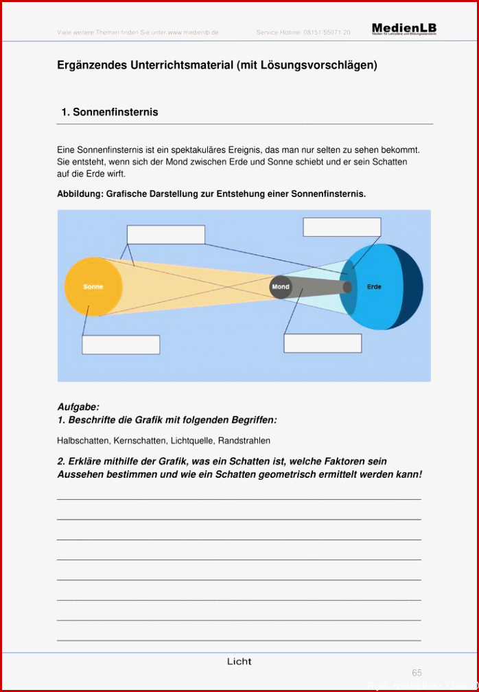 Arbeitsblätter Physik Klasse 6 Licht Und Schatten Worksheets