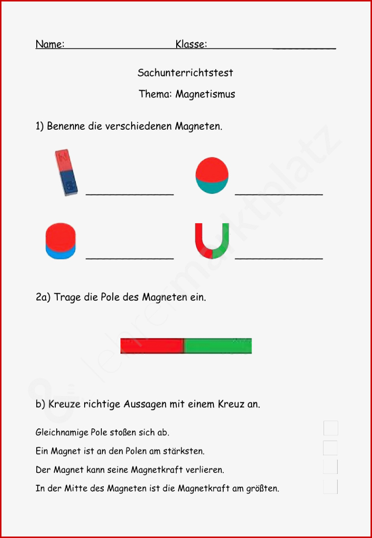 Arbeitsblätter Physik Magnetismus Worksheets