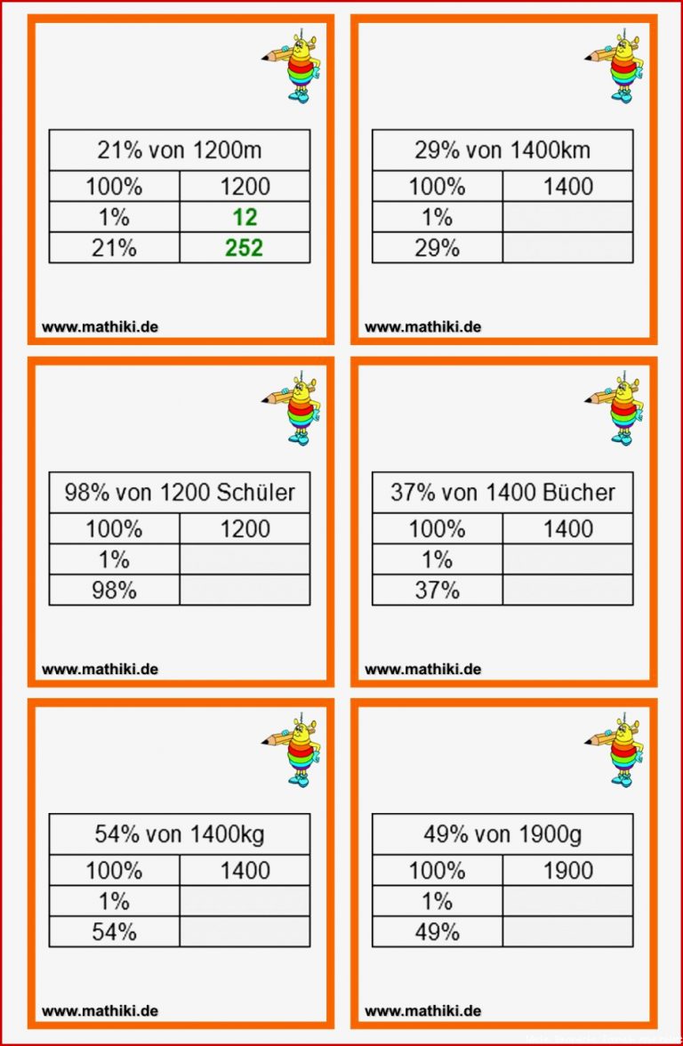 Arbeitsblätter Prozentrechnung Klasse 7 Mit Lösungen