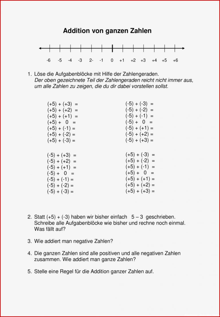 Arbeitsblätter Rationale Zahlen Worksheets