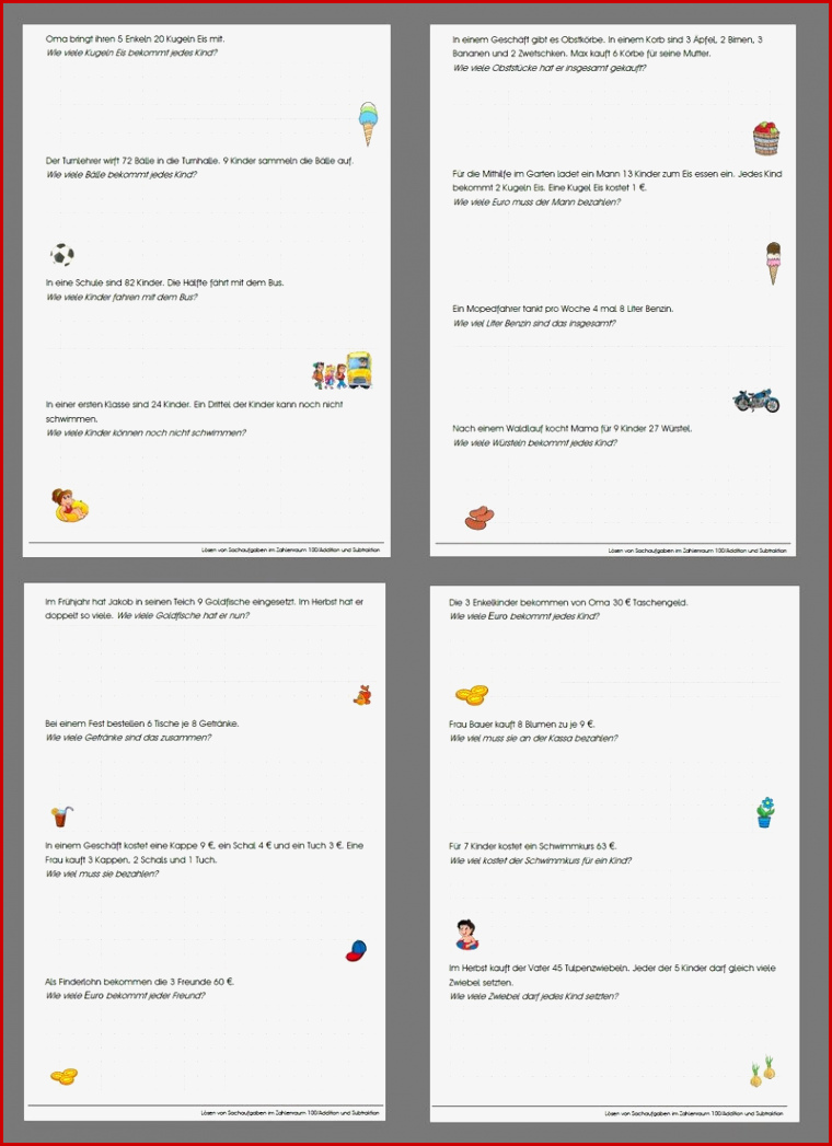 Arbeitsblätter Sachaufgaben Im Zr 100 Mal Und Divi Rt
