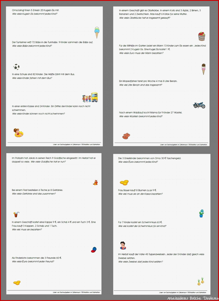 Arbeitsblätter Sachaufgaben im ZR 100 mal und divi rt