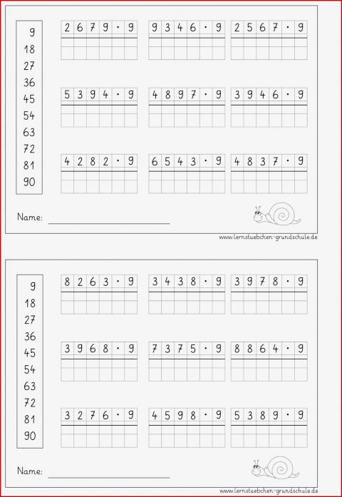 Arbeitsblätter Schriftliche Multiplikation
