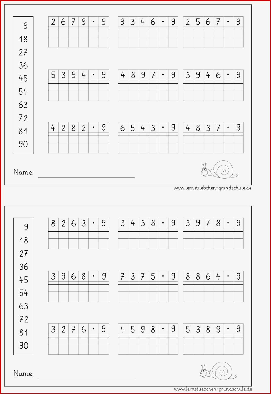 Arbeitsblätter Schriftliche Multiplikation