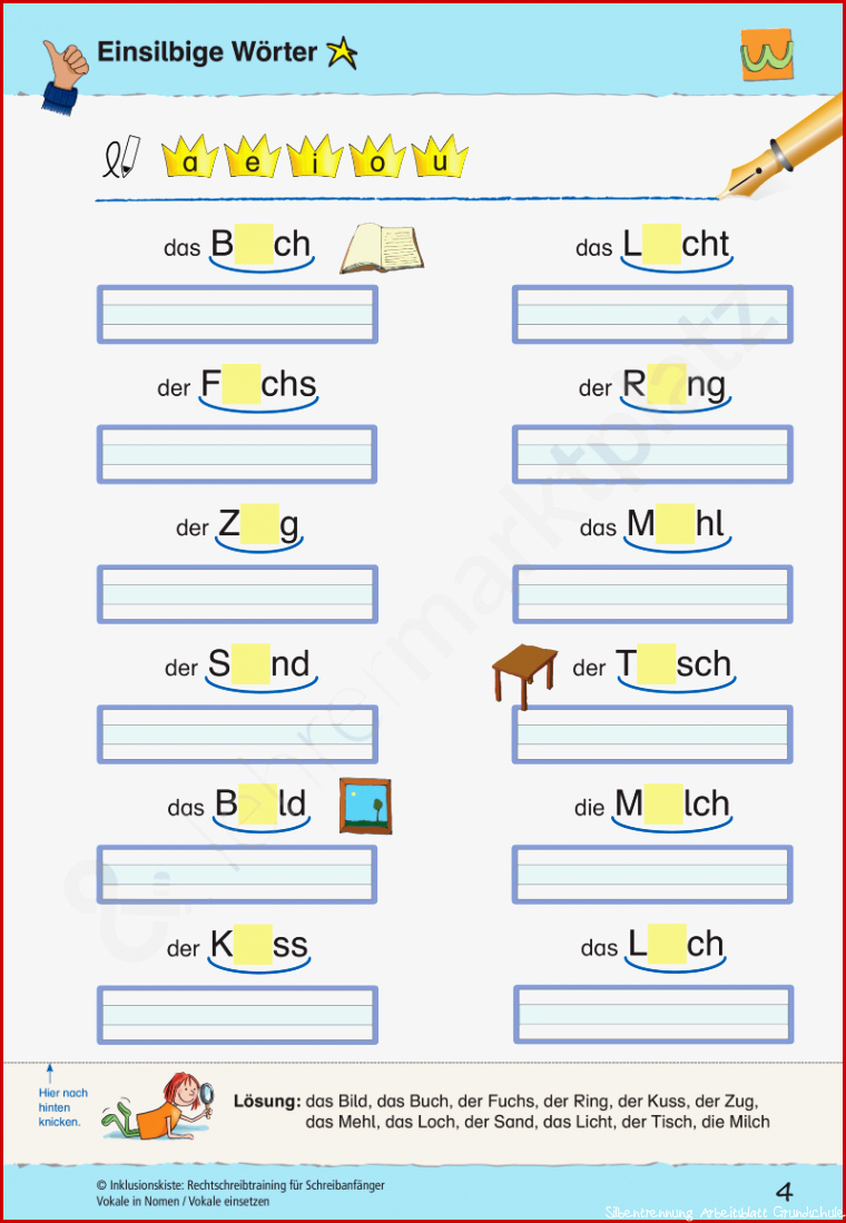 Arbeitsblätter Silbentrennung 4 Klasse Worksheets