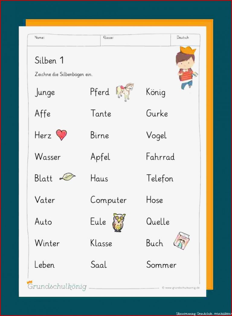 Arbeitsblätter Silbentrennung 4 Klasse Worksheets