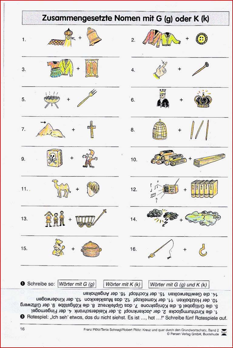 Arbeitsblätter Und Materialien bestimmt für Nomen Mit G Am