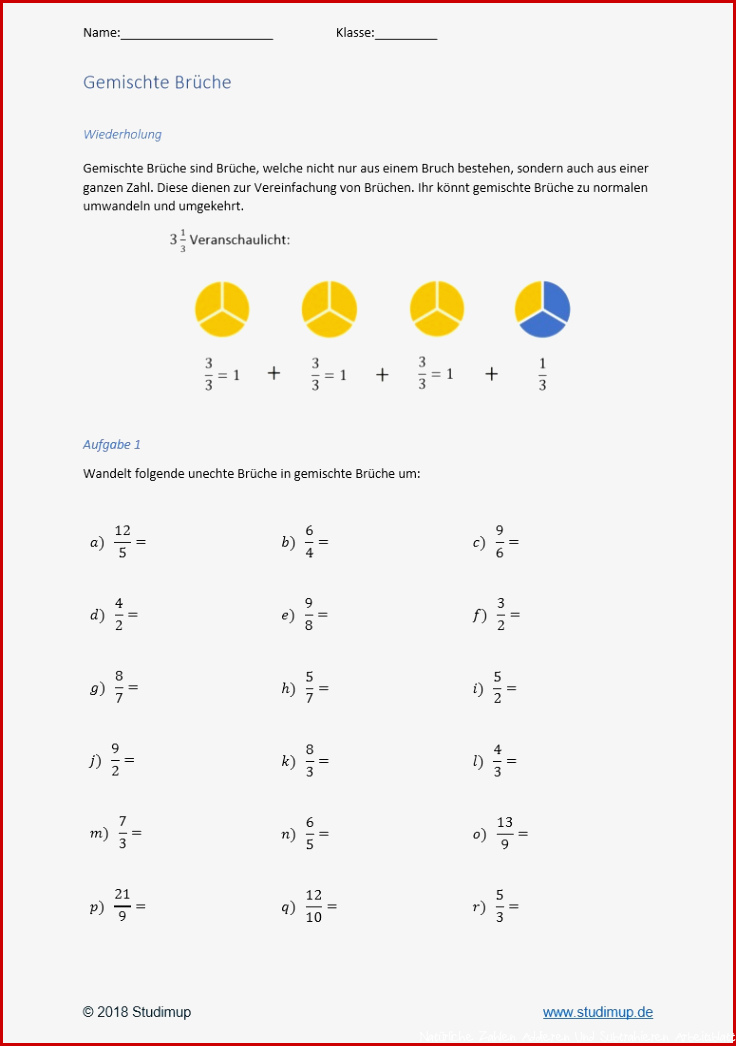 Arbeitsblätter zum Brüche kürzen - Studimup.de