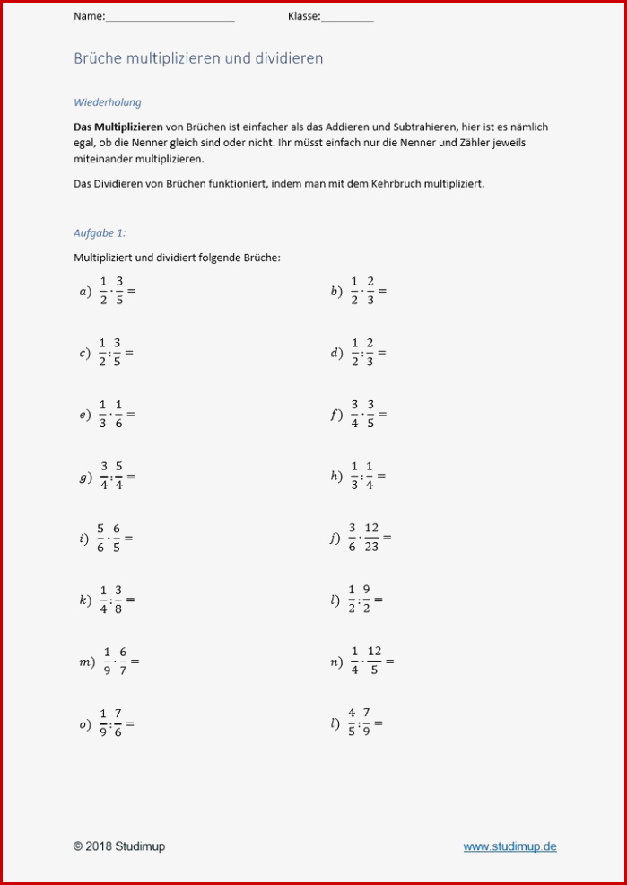 Arbeitsblätter Zum Brüche Kürzen Studimup