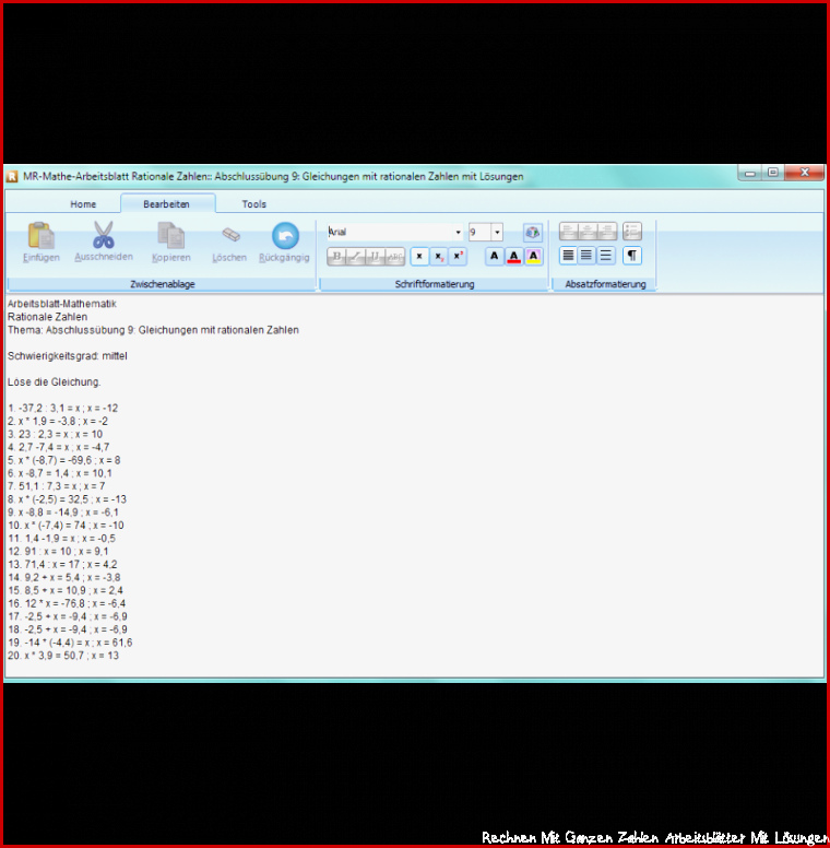 Arbeitsblätter zum Rechnen mit rationalen Zahlen mit und