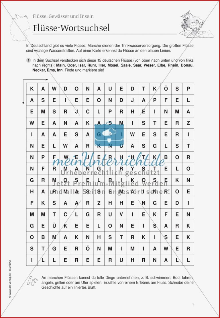 Arbeitsblätter zum Thema Flüsse und Gewässer in