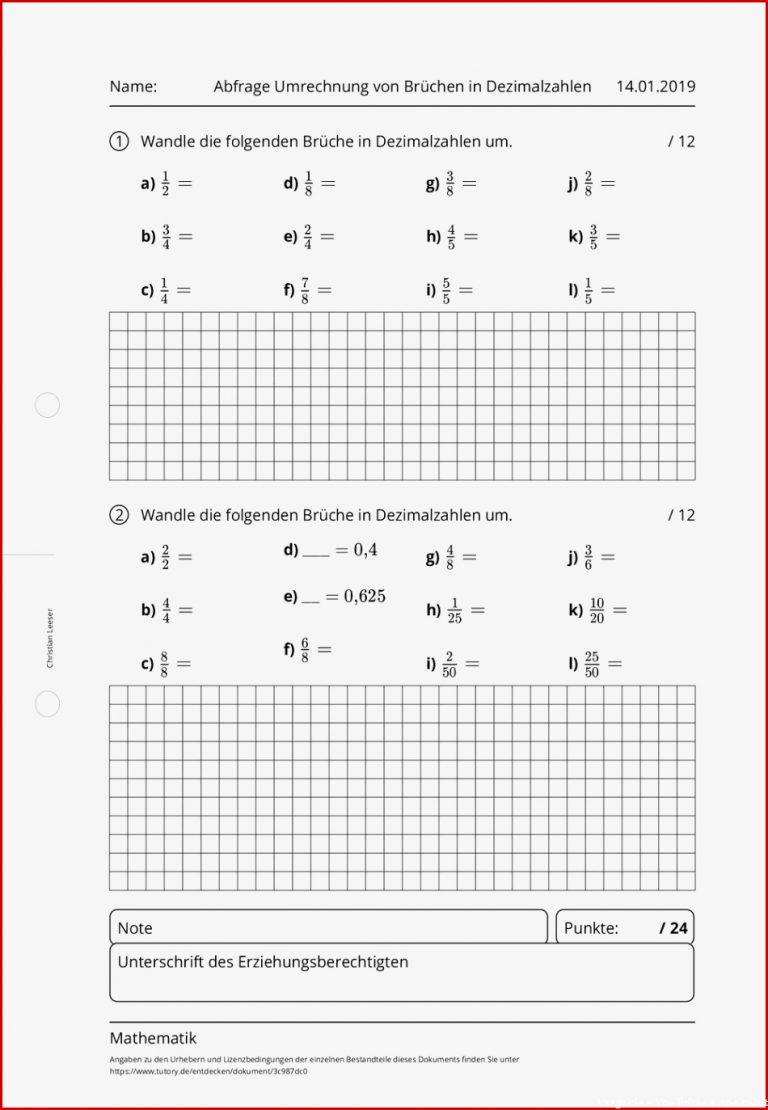 Arbeitsblatt Abfrage Umrechnung Von Brüchen In