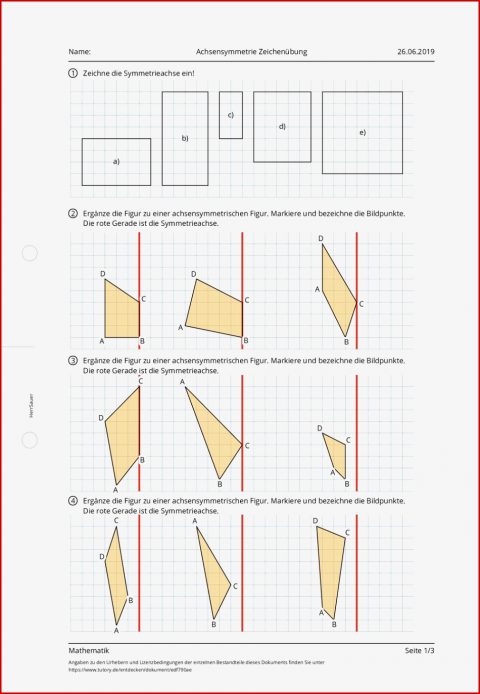 Arbeitsblatt Achsensymmetrie Zeichenübung Mathematik