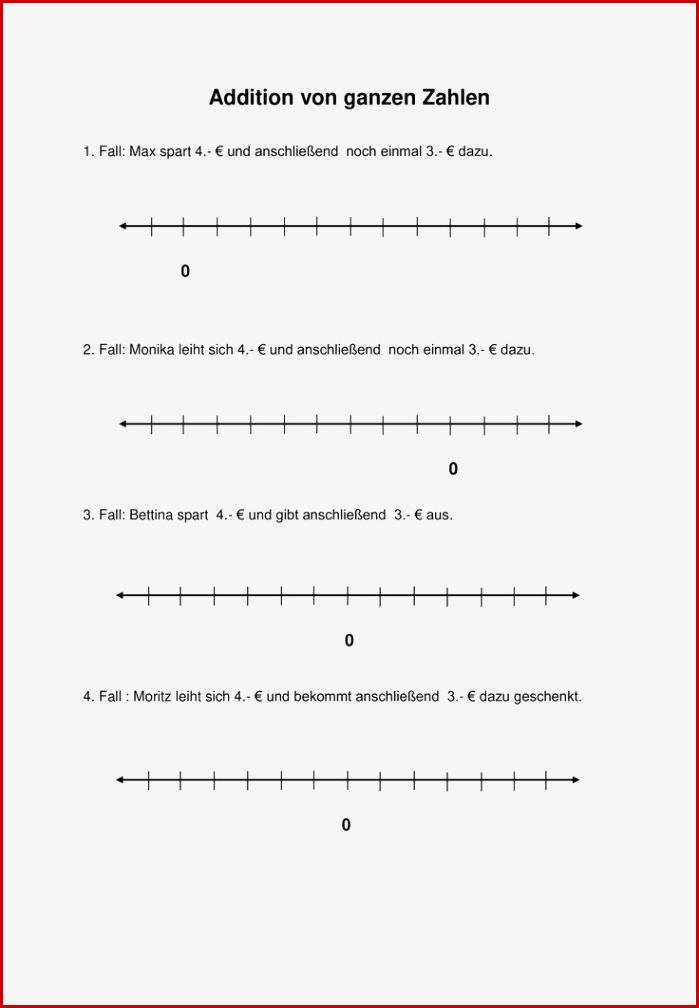 Arbeitsblatt Addition Von Ganzen Zahlen Schuldenmodell