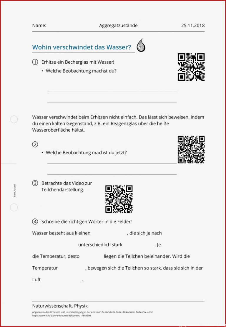 Arbeitsblatt Aggregatzustände Naturwissenschaft